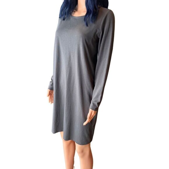 NWT Eileen Fisher Gray Long Sleeve Scoop Neck T-Shirt Dress Size Small - Picture 2 of 5